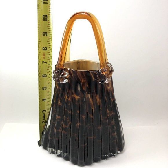 Block Crystal Purse Vase Art‎ Glass Julia Handbag Mouth Blown Leopard Tortoise - Picture 3 of 12